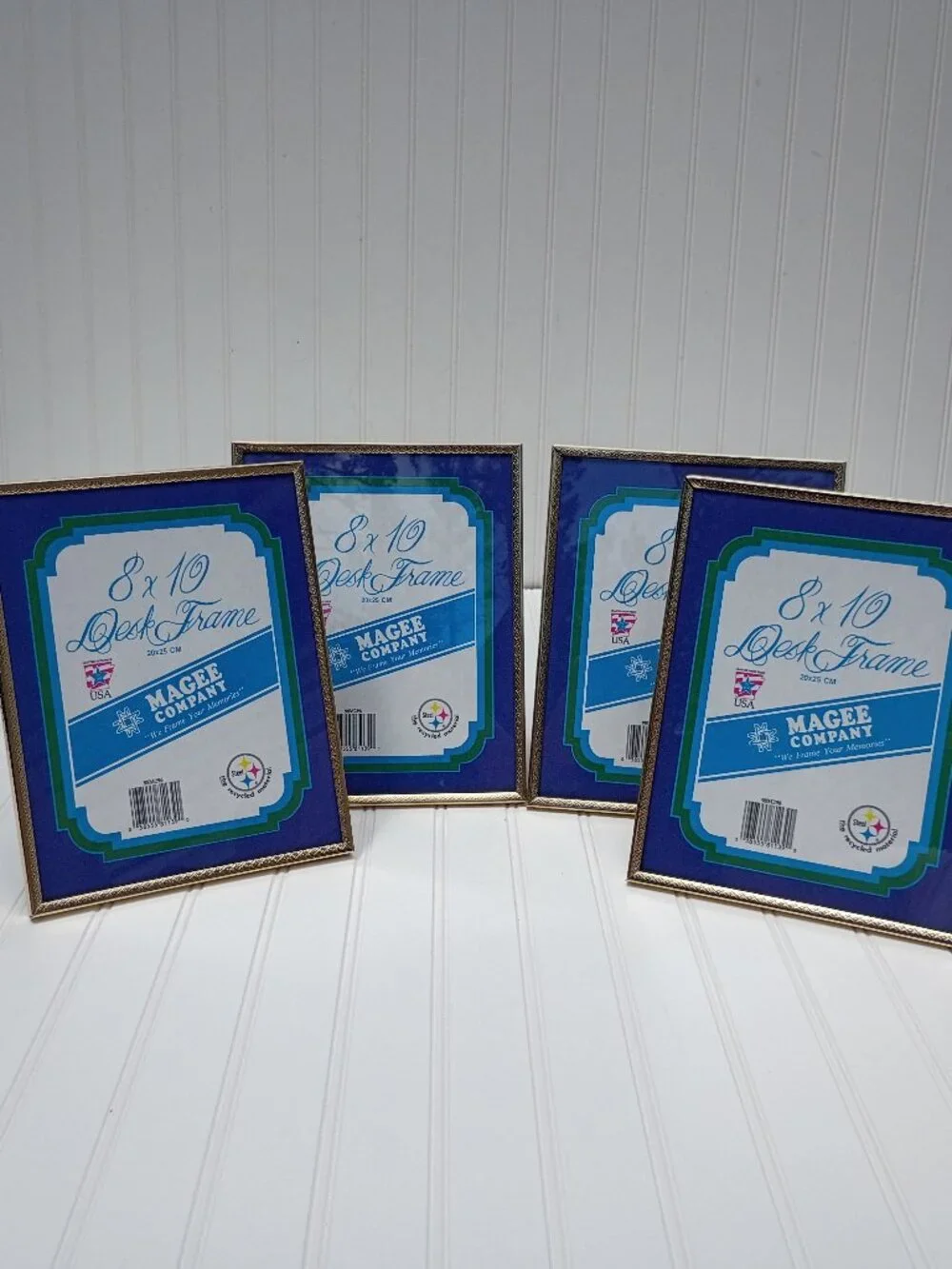 Lot of 4 Vintage Magee Company 8x10 Desk Picture Frames Gold Tone Metal USA Made